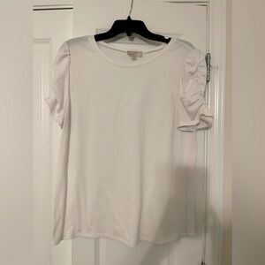 The Loft white Ruched short sleeve blouse Size L
